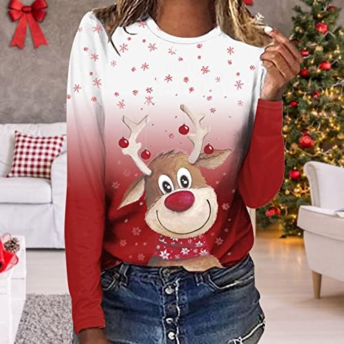Грозни Коледни Пуловери за Жени, Мода 2023, Коледна Hoody с кръгло деколте и Дълъг Ръкав, Скъпа Риза с Принтом Лосове