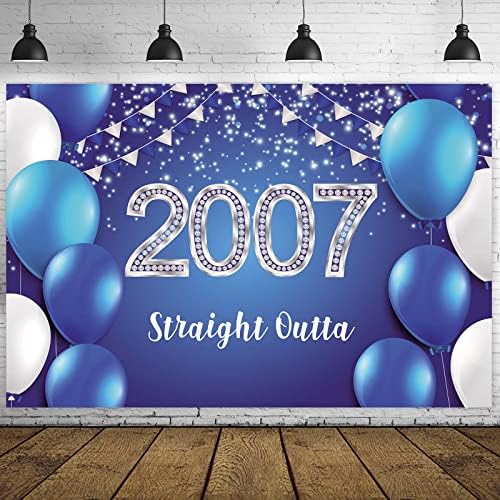 Направо от 2007 Г. От 16-ти Рожден Ден Банер на Фона на Сини балони с Конфети Поздрав 16-Годишен Тематическому Декора