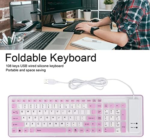 Сгъваема Силиконова клавиатура Jopwkuin, Преносима клавиатура на 103 клавишите за лаптоп, Водоустойчив дизайн, Моющаяся