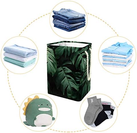 Кошница за дрехи със Зелени екзотични листа на Тропическите растения, Сгъваема Кошница за съхранение на бельо с Дръжки,