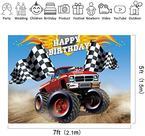 Riyidecor Състезателен Камион Фон честит Рожден Ден 7x5 Фута Полиестер Децата Момче Скорост на Колата на Стръмен Банер