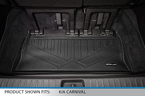 SMARTLINER Custom Fit Черно 3-ред и карго подложка За 3-ти до постелки за пода, комплект обшивки, съвместим с Kia Carnival