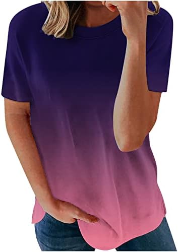 2023 Летни Блузи, Дамски Модни Тениска с наклон, Елегантни Ежедневни Тениски с кръгло деколте и Къс Ръкав, Класическа