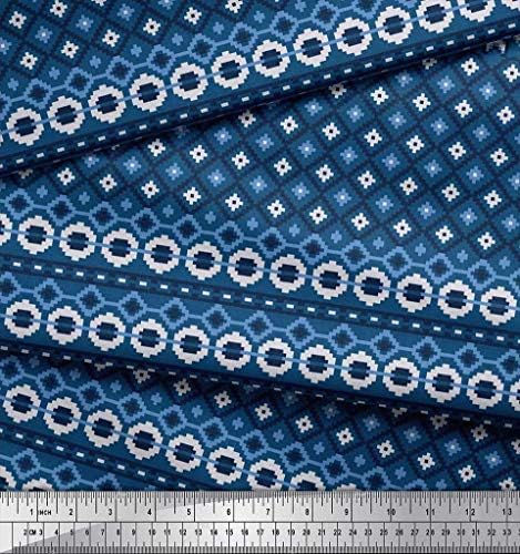 Плат от futon джърси Soimoi син цвят с геометрични принтом Aztec ширина 58 см