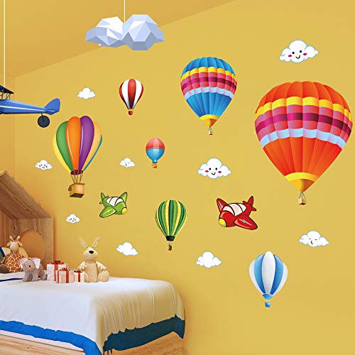 Amaonm Подвижни Творчески 3D Стикери за стена с въздушен топка, Самолет и Усмихнати Облаците, Декорации за стени, Детски