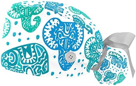 Niaocpwy Зелено-Синьо Модел под формата на Индийски Слон, Регулируема Работна Шапка с Копчета, Еластична Лента, Завязывающаяся Отзад, Шапка за Жени