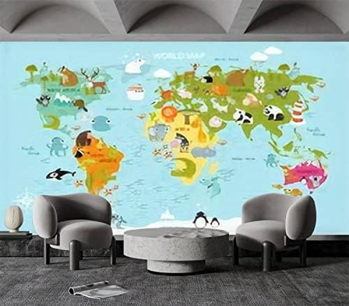 Реколта карта на света мультяшные животни за деца от Европа, Азия, Южна Америка, Северна Платно Тапети, Самозалепващи Временни Тапети Стенописи Стикер за Стена, Сти