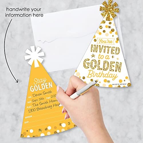 Голяма златна точка щастие за попълване Покани под формата на рожден Ден - Покани Картички на парти рожден Ден в Пликове - Комплект от 12
