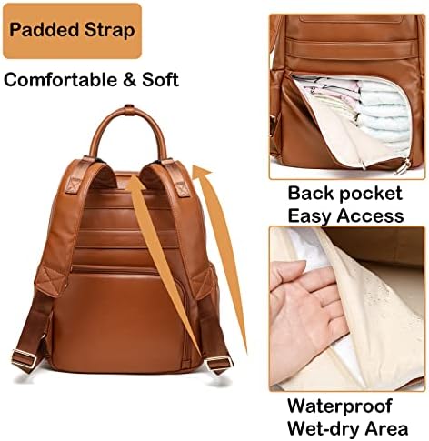 Дамска кожена чанта-раница Yomiky за памперси с Много джобове, отделения за лаптоп и подложка за промяна на тампон.