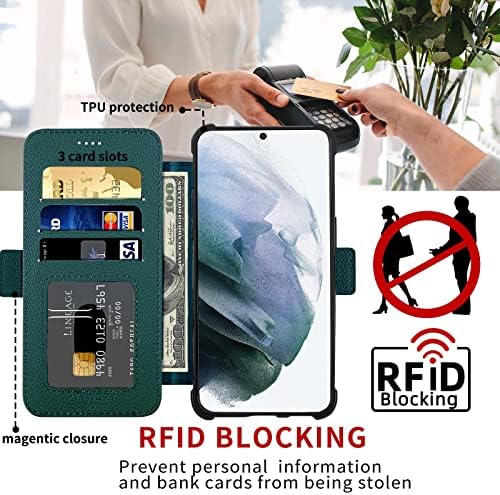 Чанта-портфейл PYTWOPY за Galaxy S23 + Plus 5G [Титуляр за кредитни карти], [Заключване на RFID], устойчив на удари Кожен Флип калъф за мобилен телефон с Защитно фолио за екрана, кал