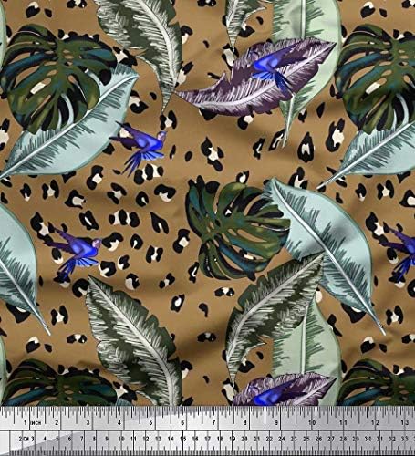 Памучен трикотажная плат Soimoi от кожата на леопард, монстеры и палмови листа с тропически принтом, шевна плат с ширина