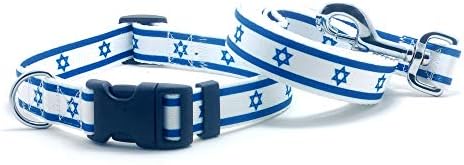 Нашийник и каишка за кучета с израелски флаг | Отличен за израелски празници, Специални събития, Фестивали, Дни на Независимостта и за всеки Ден Надеждно Защитени