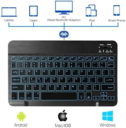 Преносима Ультратонкая Безжична Bluetooth клавиатура с подсветка в 7 цвята, Съвместима с Samsung Galaxy Tab A 10.1/9.7/10.5 , Galaxy Tab E 9.6 / 8.0, Tab S, Galaxy S9 / S8 / S7 и Други устройства с Bluetooth