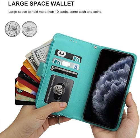 Чанта-портфейл KIHUWEY за iPhone 11 Pro от Висококачествена естествена кожа с Джоб за пари с цип, Притежател на кредитна