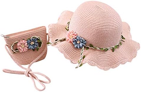 Момичета чай сламена шапка с чанта за рамо набор от деца слънчогледово лятна плажна шапка с широка периферия, шапка с