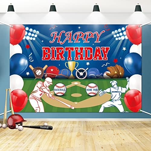 Украса за бейзбол партита - 47 x 71 Бейзболен Банер честит Рожден Ден, Голям Бейзболен Фон за Момчета, Деца, Тийнейджъри,