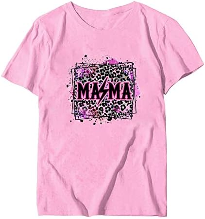 Ризи Мама за Жени, Леопардовая Тениска с Къс ръкав и Писмото Принтом, Тениска Мама, Летни Ежедневни Блузи с кръгло деколте