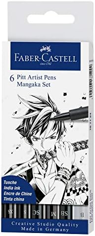 Дръжка художник Faber-Castell Pitt Mangaka Wallet - 6 маркери химикалки за рисуване на манга, Индийски мастило (черен и сив)
