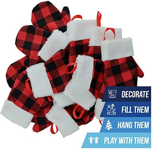 Мини Коледни чорапи-варежка Iconikal в червената клетка от Бъфало, 24 опаковки