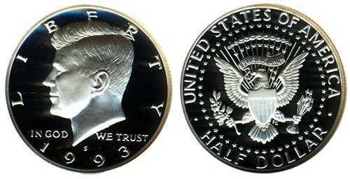 Монетен двор на САЩ, 1993 г., С Дълбока Камеей Кенеди Proof Half DCAM