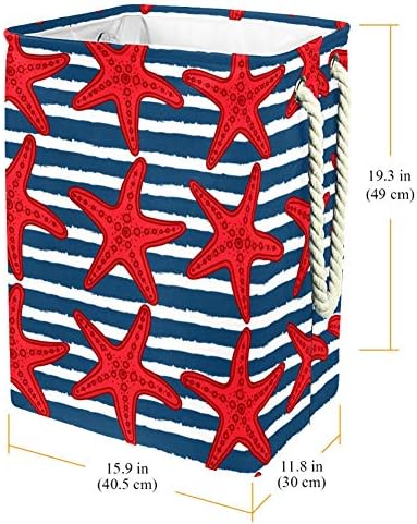 Домашни Морски звезди На Ивичест Фона на 300D Оксфорд PVC, Водоустойчив Кошница За Дрехи, Голяма Кошница за Дрехи за