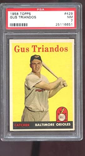 1958 Topps 429 Гас Триандос PSA Бейзболна картичка 7 клас MLB Балтимор Ориолс - Бейзболни картички с надпис