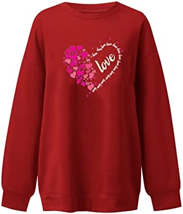 Oplxuo Риза със Сърце и Надпис Love, Пуловер за Жени, Свободни Блузи с Дълъг Ръкав, Блузи, Свети Валентин, Подрастващи,