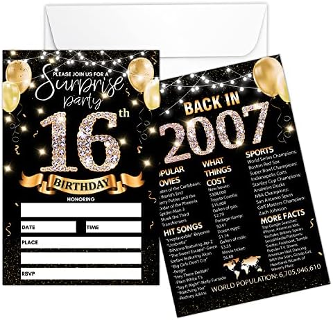 покана карта на парти в чест на 16-годишнината си - Покани от черно злато с печат на плакат на 2007 г. в обращение, Двустранните