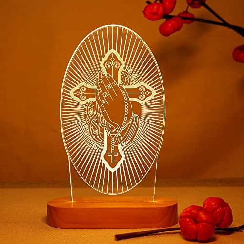 Hinittey Кръста на Исус Религиозен лека нощ, Дърво на Исус 3D Илюзия Лампа Топли Цветове USB Мощност Църковен Фенер за Декорация на Дома Рожден Ден на Кристиан Подаръци за