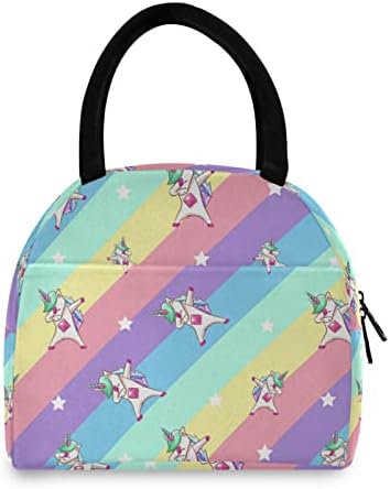 ALAZA Rainbow Unicorn Star2 Чанта за Обяд, Тоут, Изолирани Чанти-Охладители, за многократна употреба Контейнер за Обяд,