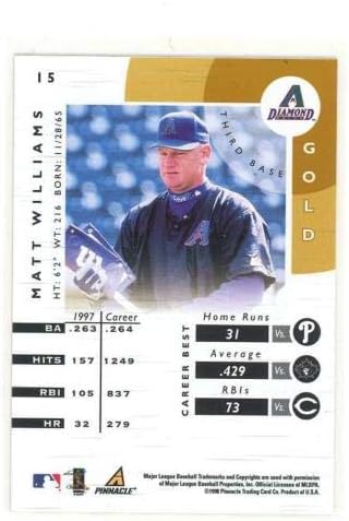 1998 Pinnacle Certified Mirror Gold # 15 Освобождаването на теста за обявяване в несъстоятелност на Мат Уилямс - Бейзболни картички без подпис