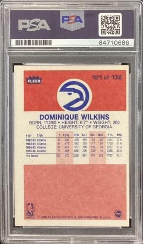 Доминик Уилкинс Подписано на картата начинаещ 1986 Fleer #121 HOF 06 автоматично с надпис PSA / ДНК - Баскетболни карта начинаещ