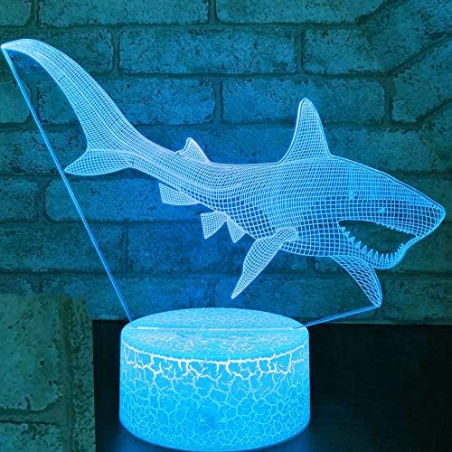 Jinnwell 3D Акула Риба Нощно Лампа Илюзия Led 7 цвята, което променя Сензорен прекъсвач, Настолни лампи За украса на масата, Акрилна Плосък КОРЕМА-основа, USB-кабел, играчка (