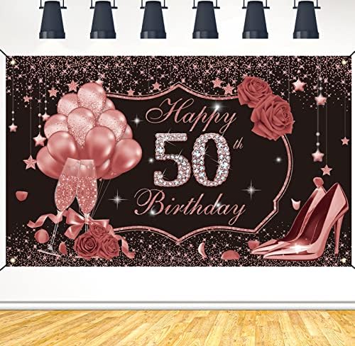 Украса Ufocusmi на 50-ия Рожден Ден на жените, на Фона от Розово Злато с 50-годишнината, Банер, Поздрави с 50-Годишнината,