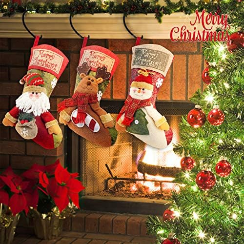 Коледни Чорапи COOLWUFAN, 3 опаковката 19 Персонални Коледни Чорапи с 3D Снежинкой Дядо коледа, Снежен човек, Северния Елен за Семейна Почивка, Украса за Коледното парти