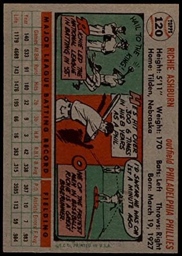 1956 Topps # 120 Грай Ричи Эшберн Филаделфия Филис (Бейзболна картичка) (Сив облегалка), БИВШ Филис