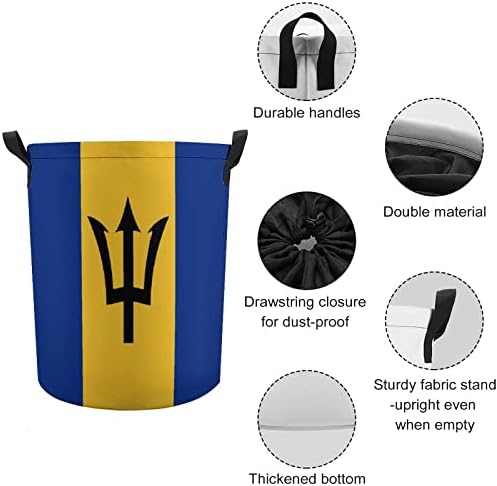 Знаме на Барбадос Кръгла Кошница за дрехи с обем 42 л Сгъваема Кошница за Дрехи с Завязками Отгоре