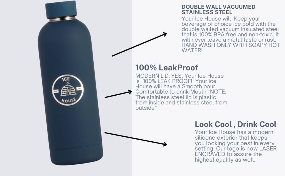 Спортна бутилка за вода ICE HOUSE - 18 грама, неръждаема стомана с вакуумна изолация, двойни стени, студено 24 часа,