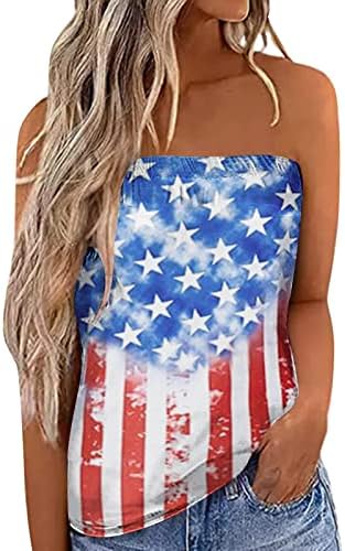 lcepcy Дамски Блузи с открити рамене, Жилетка с образа на Американския Флаг, Модерен Риза без Презрамки на 4 юли 2023