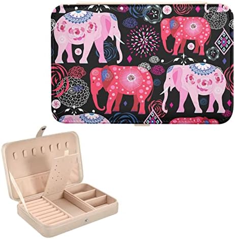 innewgogo Красиви Слонове Малък Ковчег за Бижута, Изкуствена Кожа Органайзер За Бижута Пътни Обеци Ковчег за Бижута За