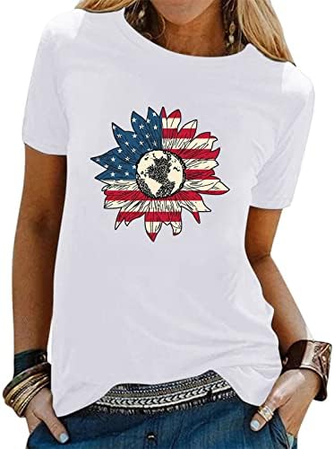 На 4 юли Тениски, Ризи за Жени, Туника, с Кръгло деколте и Къс ръкав, Блузи, американския Флаг на Звезди, Райета, Риза