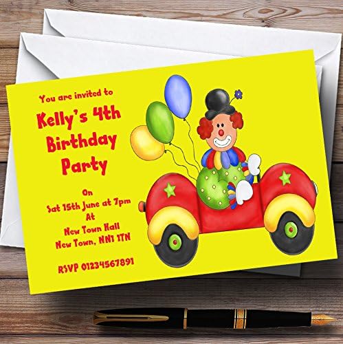 Пощенска картичка Зоопарк Жълто Клоун В Колата Персонални Покани за участие в Детски парти