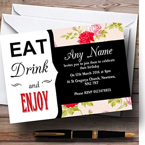 Пощенска картичка Zoo Modern Eat Drink Коралови Цветя Персонални Покани На Парти по случай рождения Ден