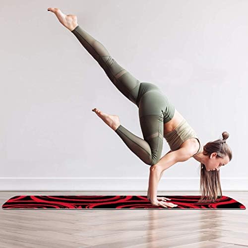 Дебел Нескользящий килимче за йога Unicey за физически упражнения и Фитнес, 1/4 с Акварельной Ръчно Рисувани под формата на Рози, Червено-Черен Принт за Практикуване на
