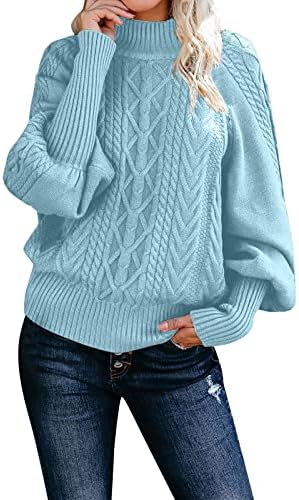 Коледни Пуловери за Жените, Обикновен Вязаный Модел със Средна Врата, Ръкавите Фенер, Пуловер, Пуловер