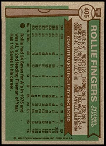 1976 Topps 405 Ролли Фингерс Оукланд Атлетикс (Бейзболна карта) в Ню Йорк Атлетикс