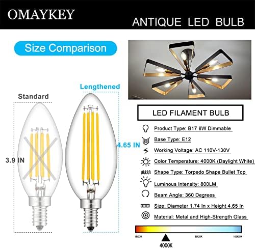 8 W Led лампа-Канделябр 4000K на Дневна светлина е Бяла на цвят, 80 W Еквивалент на 800LM, с регулируема яркост, Основата