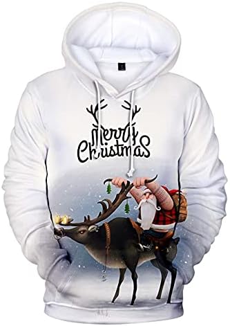 OVERMAL Мъжки Коледна Тениска с 3D Принтом и Дълъг Ръкав, Hoody с качулка, Потник, Блуза