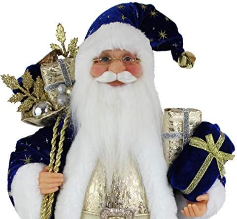 Колекция Windy Hill 16Инчов Стоящи Синя и Златна Коледна Статуетка на Дядо Коледа, Украса 169480