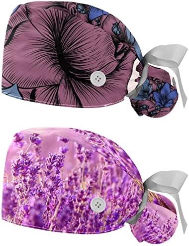 Работна Шапка RODAILYCAY в цветенце с Пуговицей и тренировъчната панделка, 2 Опаковки Многократно Хирургически шапки